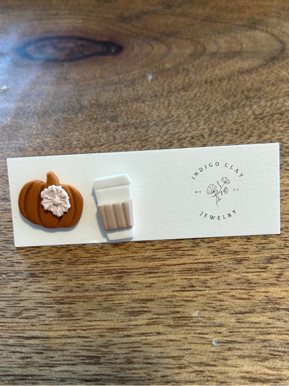 Pumpkin & Coffee Stud Earrings - Orange & Cream